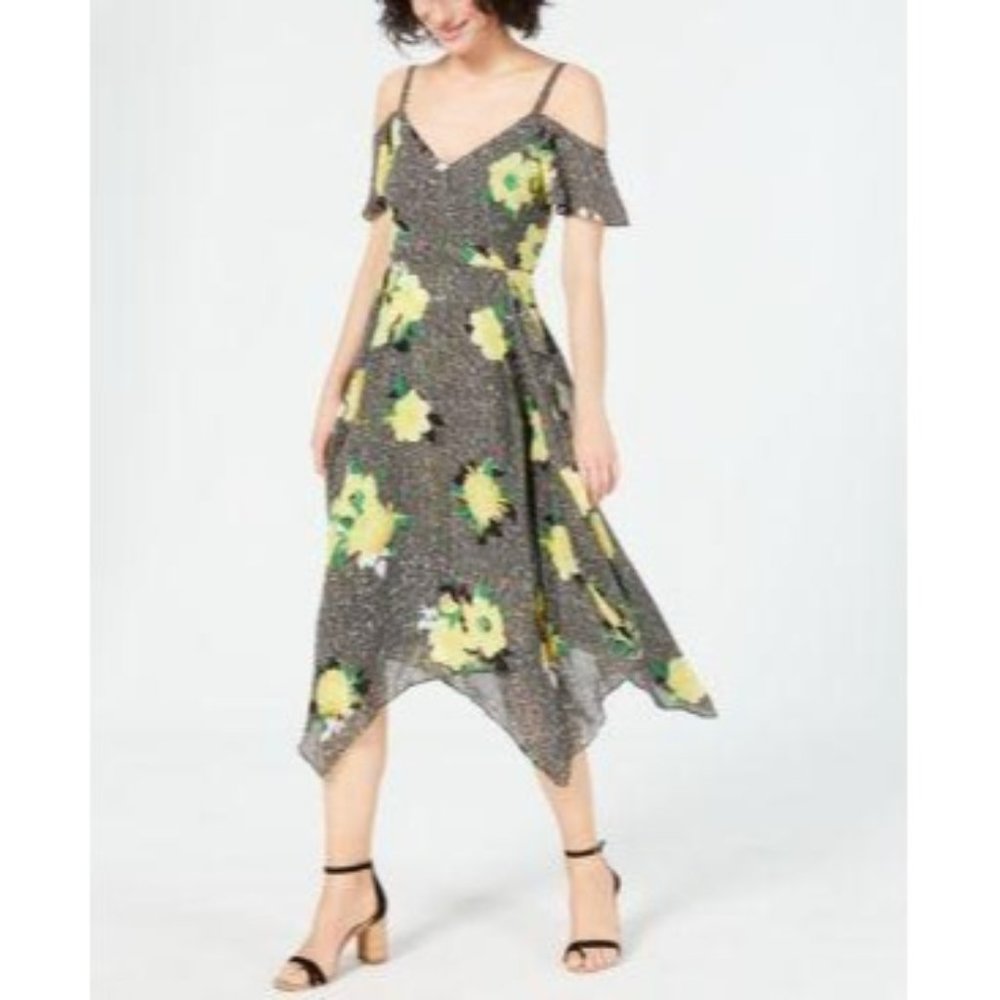 16 INC Women's Cold Shoulder Floral MIDI Dress